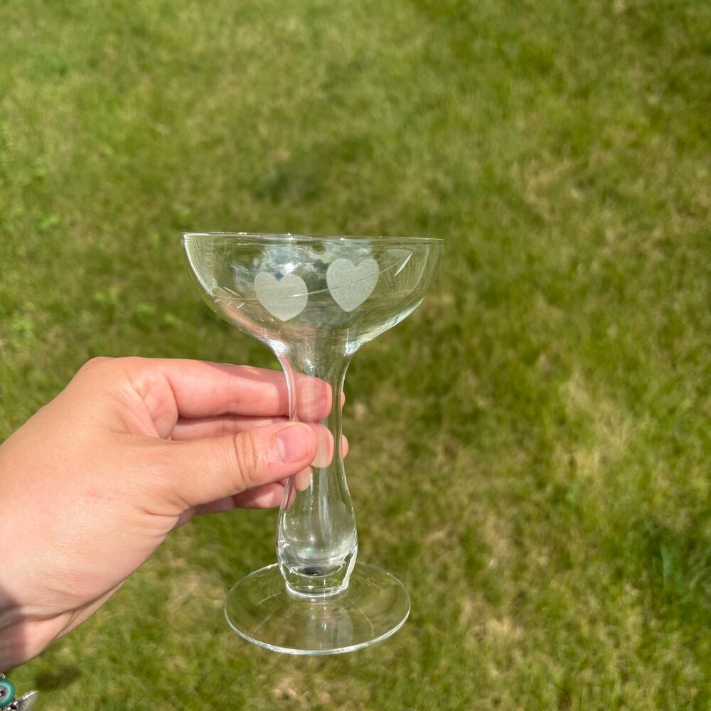 Vintage Small champagne coupe glass with its frosted hearts